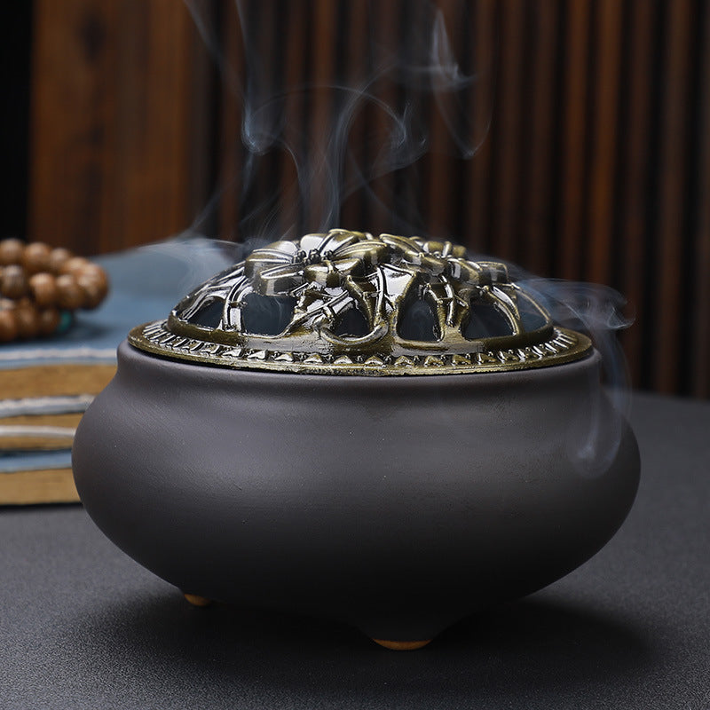 BRULE ENCENS EN PORCELAINE DE DEHUA DECOR FLORAL