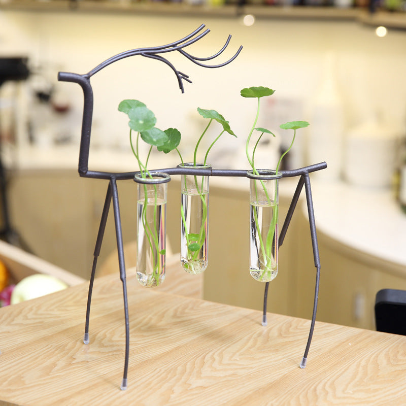 DECORATION "CERFS" VASES HYDROPONIQUE EN FER FORGé