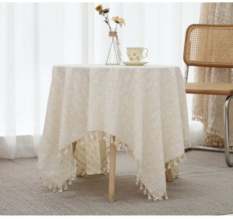 NAPPE BRODEE COTON STYLE BOHEME A POMPONS