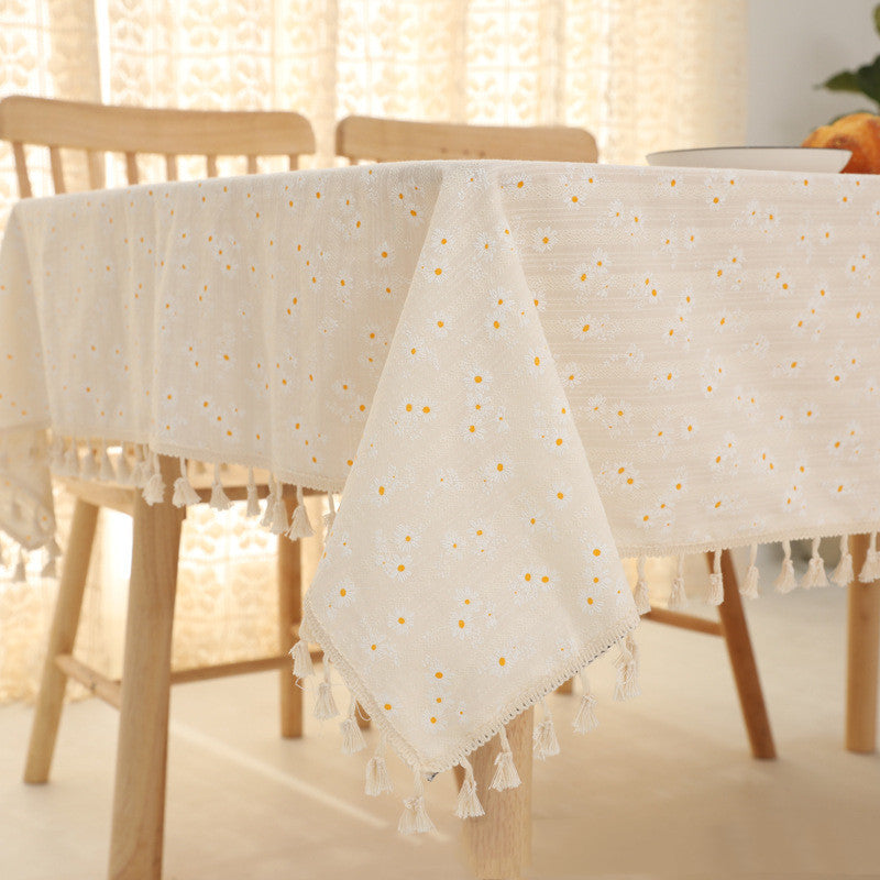 NAPPE BRODEE COTON STYLE BOHEME A POMPONS
