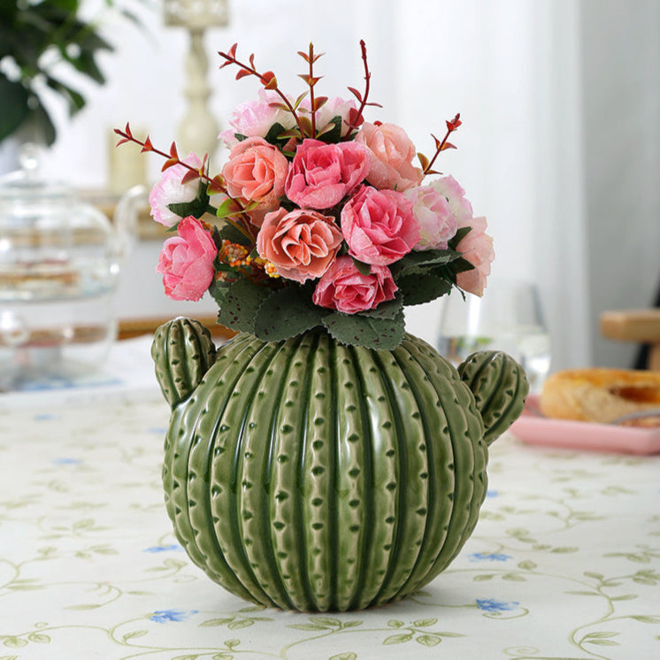 COLLECTION VASE CACTUS EN CERAMIQUE – VERT EMAILLE