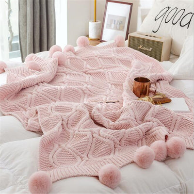 PLAID BOHEME TRICOTE A POMPONS  – DOUCEUR ET CONFORT