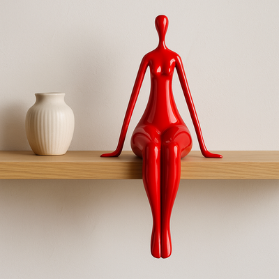 SCULPTURE DESIGN FEMME ASSISE – Résine laquée rouge