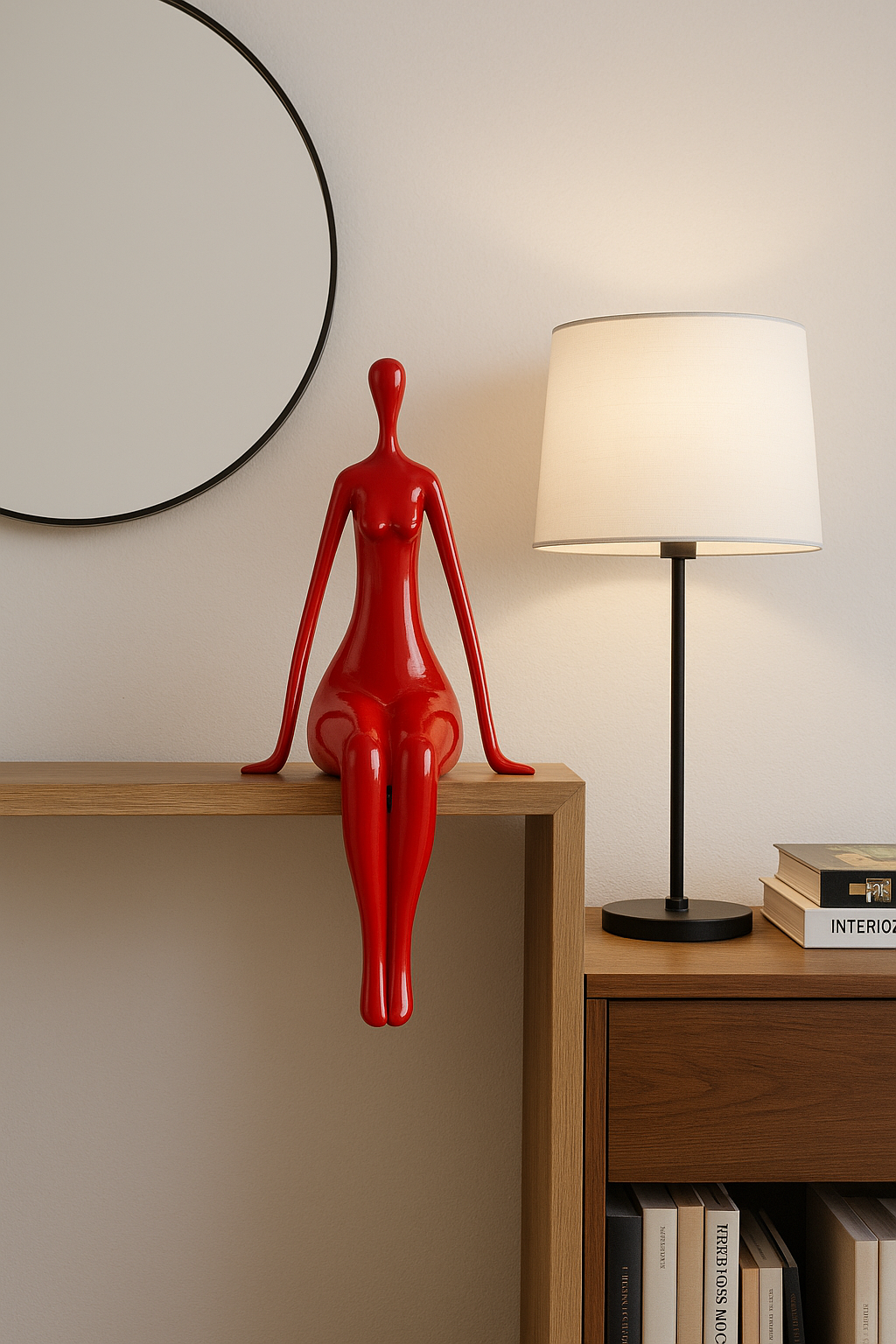 SCULPTURE DESIGN FEMME ASSISE – Résine laquée rouge