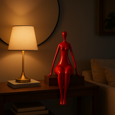 SCULPTURE DESIGN FEMME ASSISE – Résine laquée rouge